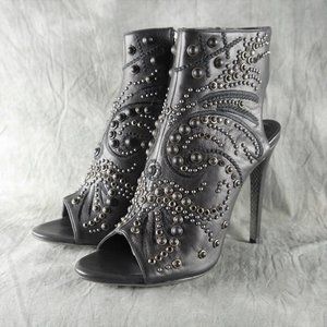 NIB Roberto Cavalli Black Studded Stiletto Peep Toe Ankle Bootie EU Sz 40 S1-445